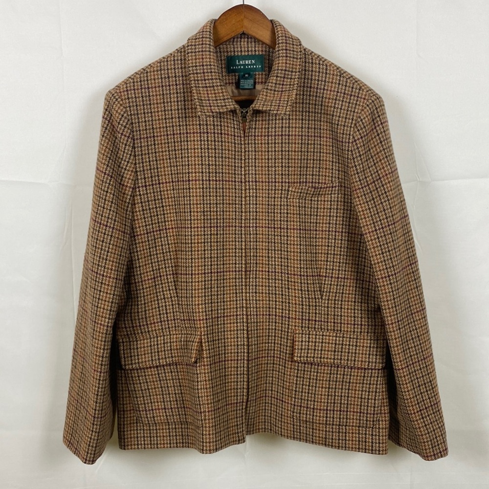 Ralph Lauren Wool Professional Career Business Office Zip Brown Blazer Jacket 16